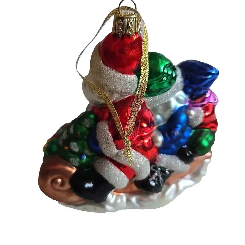 Lao Mai Blown Glass Christmas Ornament Santa On Sleigh Sled Kids Tree 5